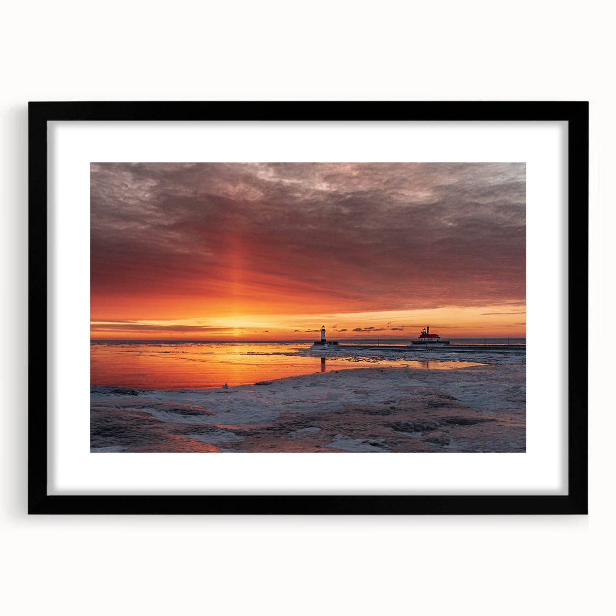 Abstract art print of Minnesota scenery in vibrant colors on a large, textured canvas, framed in black.
