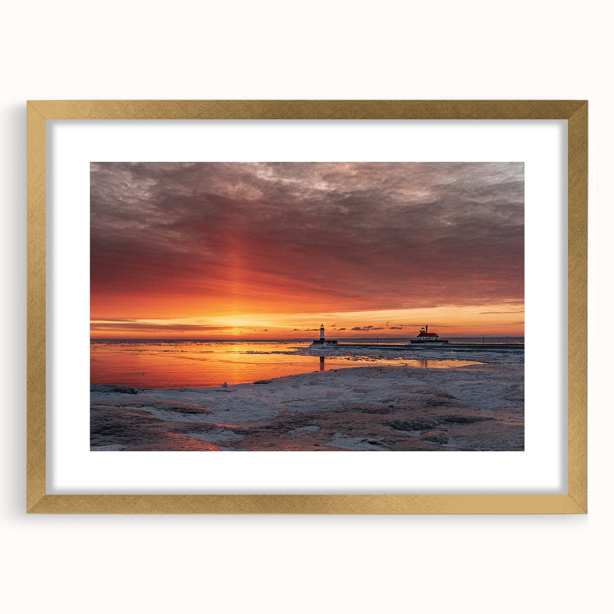 Extra large abstract art print depicting a textured Minnesota landscape in muted earth tones, framed in gold.