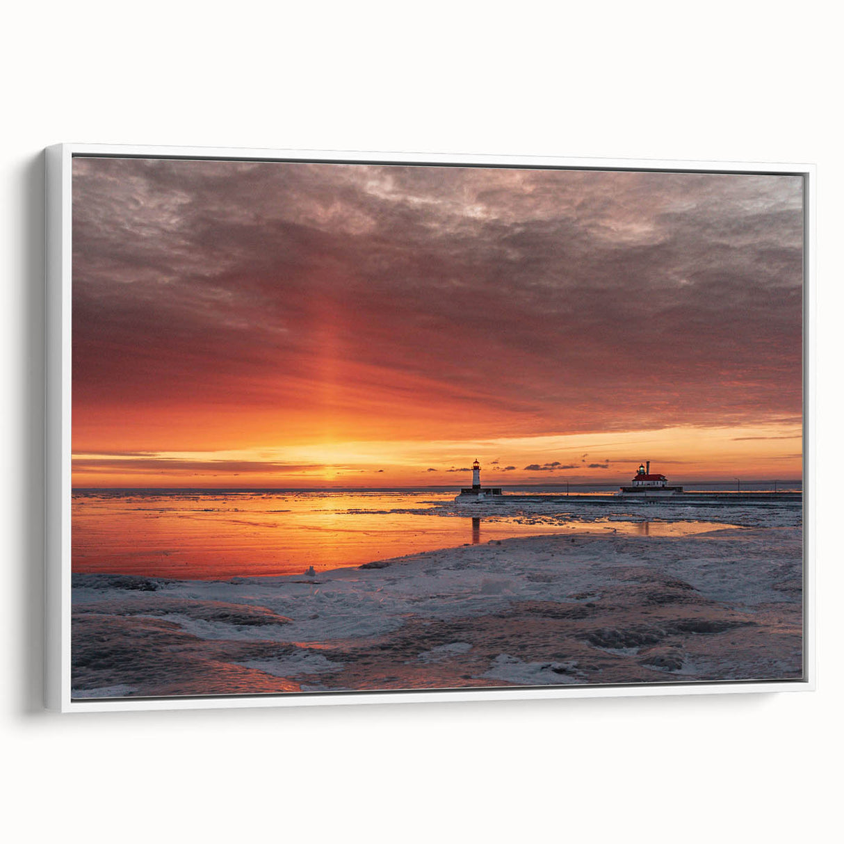 Vintage poster art of a Minnesota landscape on framed canvas, featuring vibrant colors, ideal for living room decor.