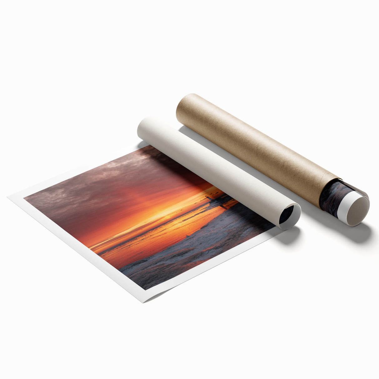 Extra large rolled print of a serene Minnesota lake scene in muted blues and greens, ideal for classy bathroom wall art.