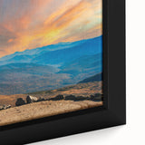 Textured black wall art depicting a New Hampshire scenery in colorful hues on a framed canvas, ideal for living room decor.