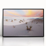 Large abstract wall art depicting New Mexico scenery in muted earth tones on a framed acrylic.
