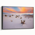 Black and white landscape art painting of New Mexico on framed canvas, suitable for bedroom decor.