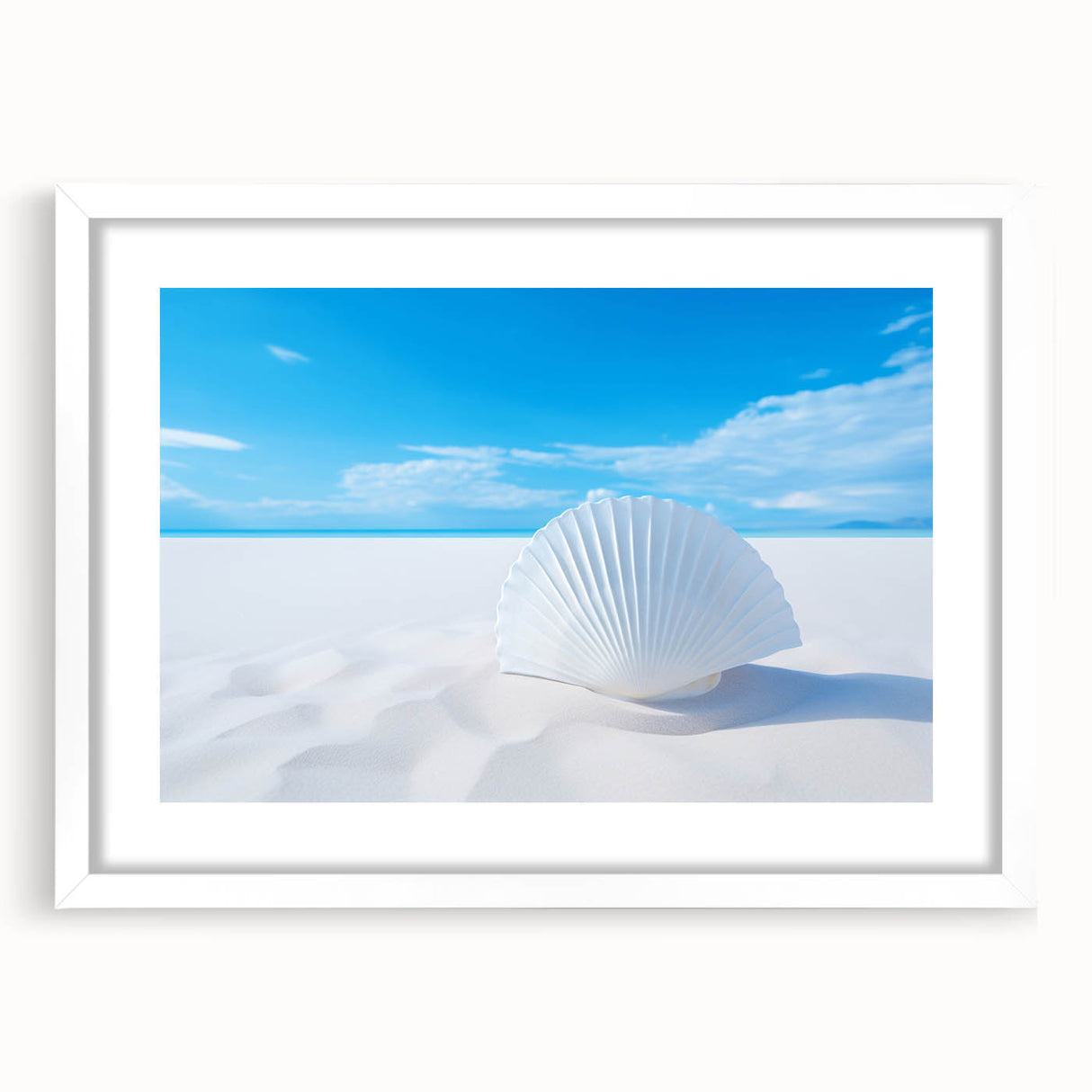 Abstract art print of White Sands, New Mexico, in muted beige and white tones on a framed canvas.
