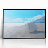 Large abstract wall art depicting the White Sands in New Mexico, with muted tones on a framed acrylic.