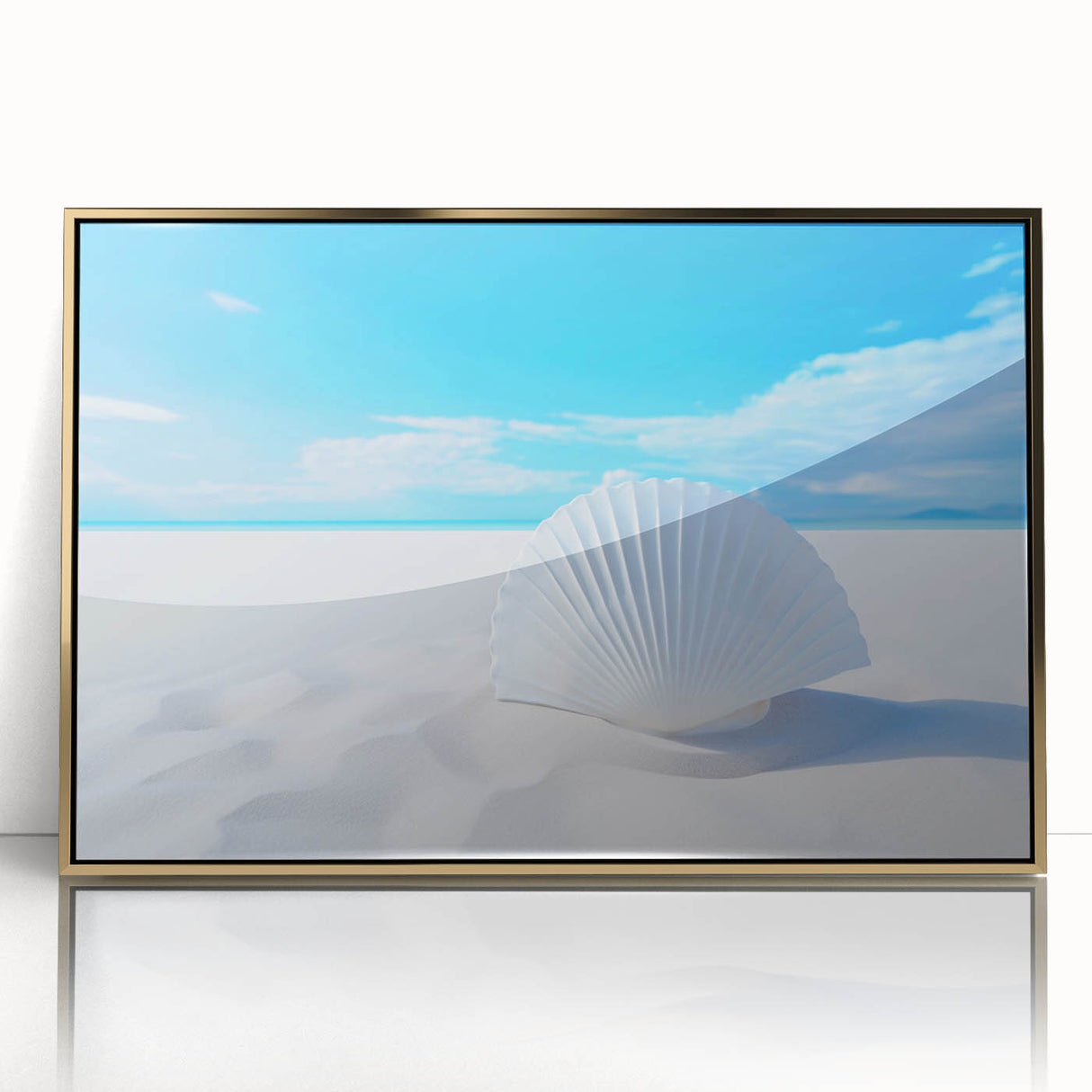 Large acrylic print of White Sands, New Mexico with gentle gold tones in a mid-century modernist style.