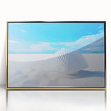 Large acrylic print of White Sands, New Mexico with gentle gold tones in a mid-century modernist style.