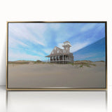 Mid-century modernist style large art print of the Outer Banks, North Carolina, in vibrant gold tones on framed acrylic.