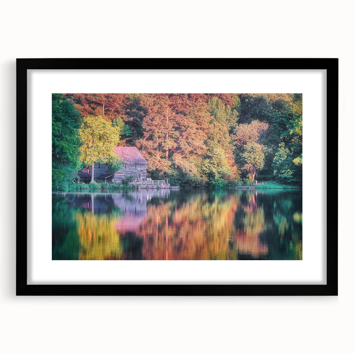 Abstract art print of Raleigh, featuring vibrant, colorful textures on a large framed canvas, ideal for living room decor.