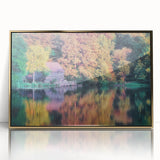Large art print of Raleigh, North Carolina skyline in gold and blue tones on a framed acrylic.