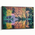 Black and white framed canvas of Raleigh, North Carolina landscape in vintage poster style, ideal for bedroom decor.
