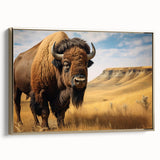 Framed canvas depicting a vintage-style North Dakota landscape in black and gold tones, ideal for bedroom wall art.