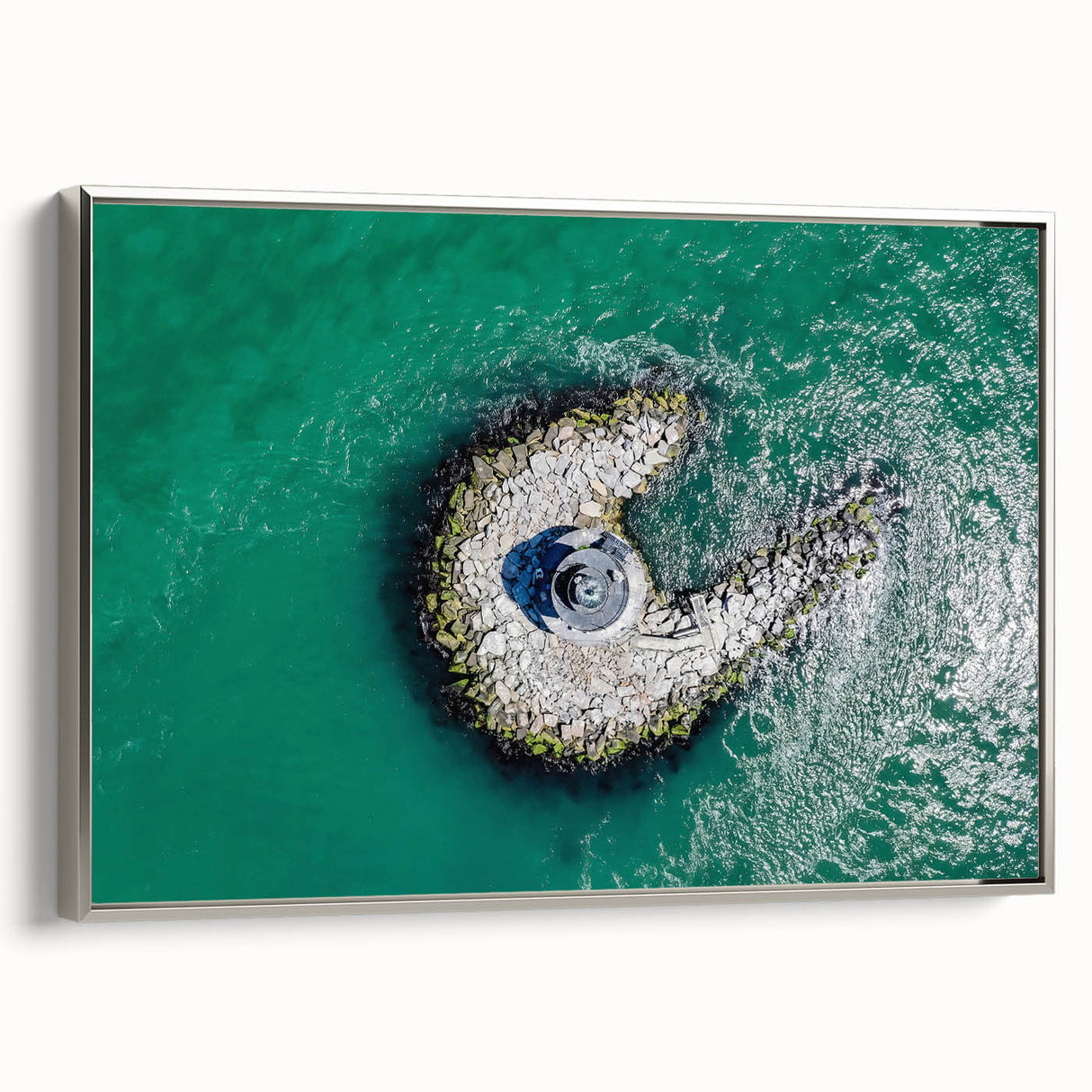 Framed canvas featuring a vintage landscape art painting of Long Island, USA, with colorful accents on a black background.