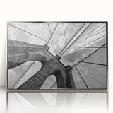 Mid-century modernist art of the Brooklyn Bridge in muted gray tones, acrylic print, ideal for modern art wall decor.
