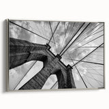 Framed canvas of the Brooklyn Bridge in black and colorful tones, ideal for vintage-themed decor.
