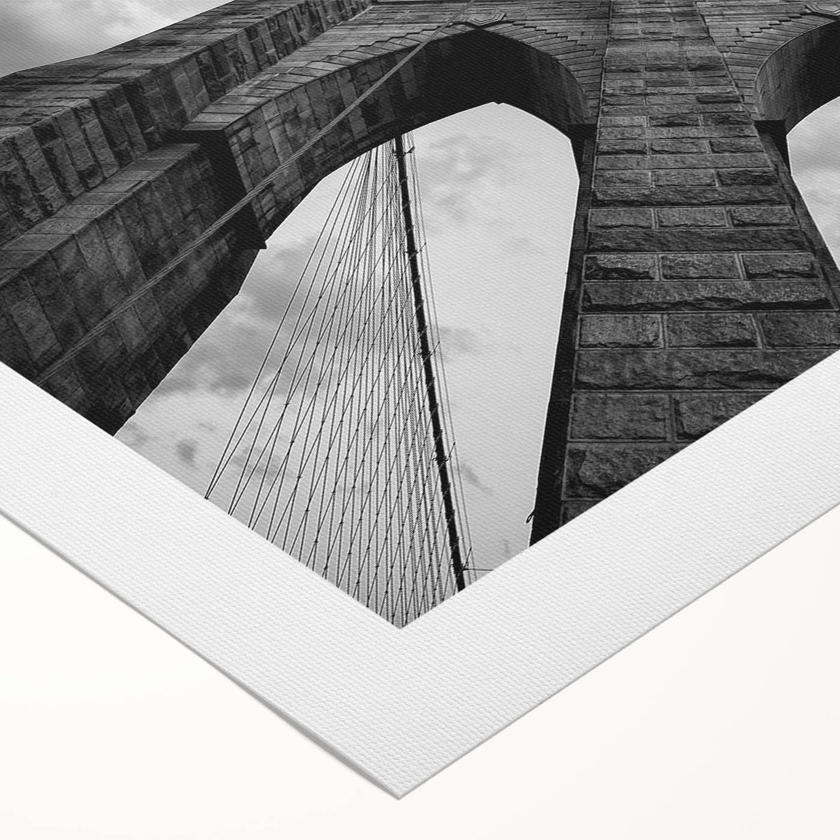 Art deco poster of the Brooklyn Bridge in monochrome tones on rolled canvas, suitable for dining room decor.