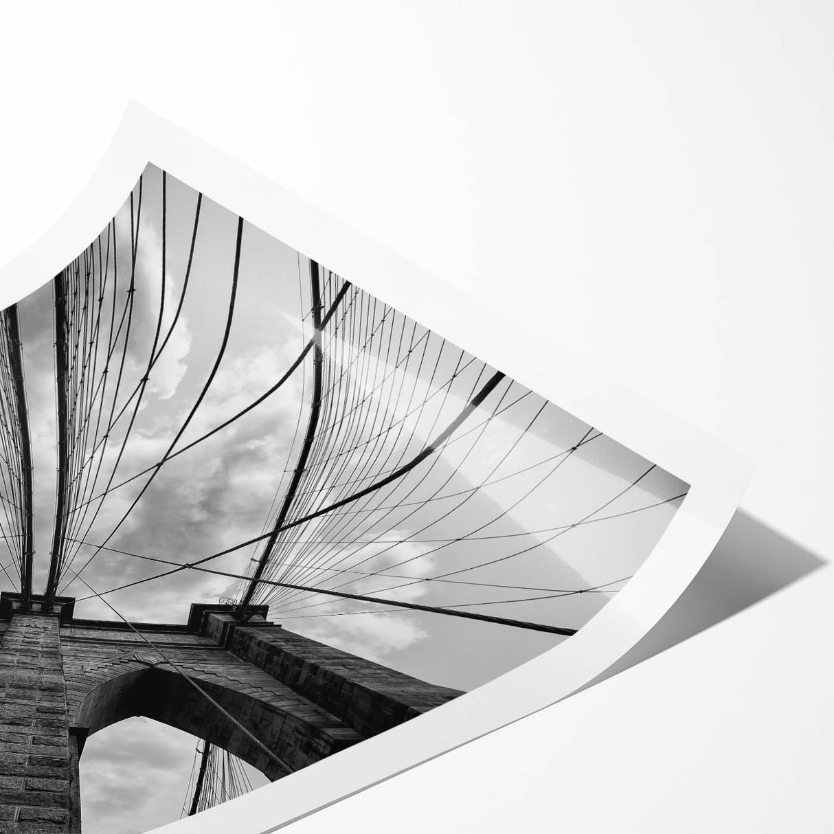 Extra large wall art featuring line art flowers over a grayscale Brooklyn Bridge scene, printed on rolled canvas.