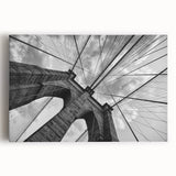 Black and white photo of the Brooklyn Bridge on stretched canvas, ideal for kitchen wall art.