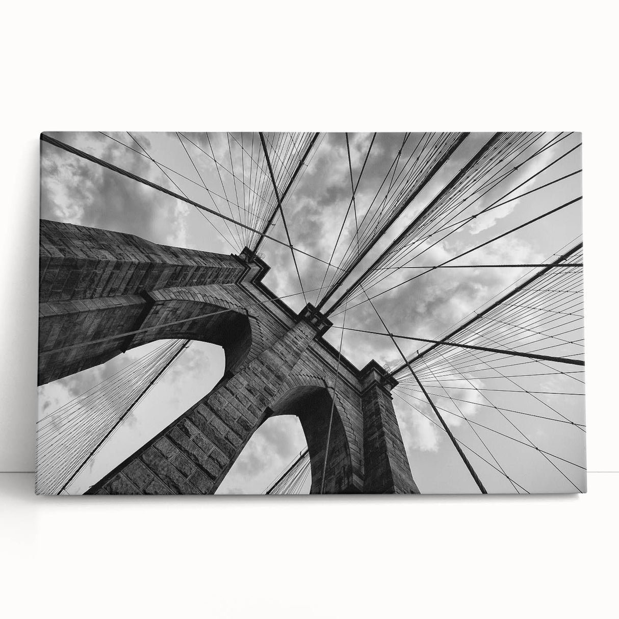 Black and white photo of Brooklyn Bridge on stretched canvas, suited for kitchen or bedroom wall art.