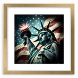 Extra large framed wall art featuring an abstract depiction of the Statue of Liberty in textured gold and black tones.