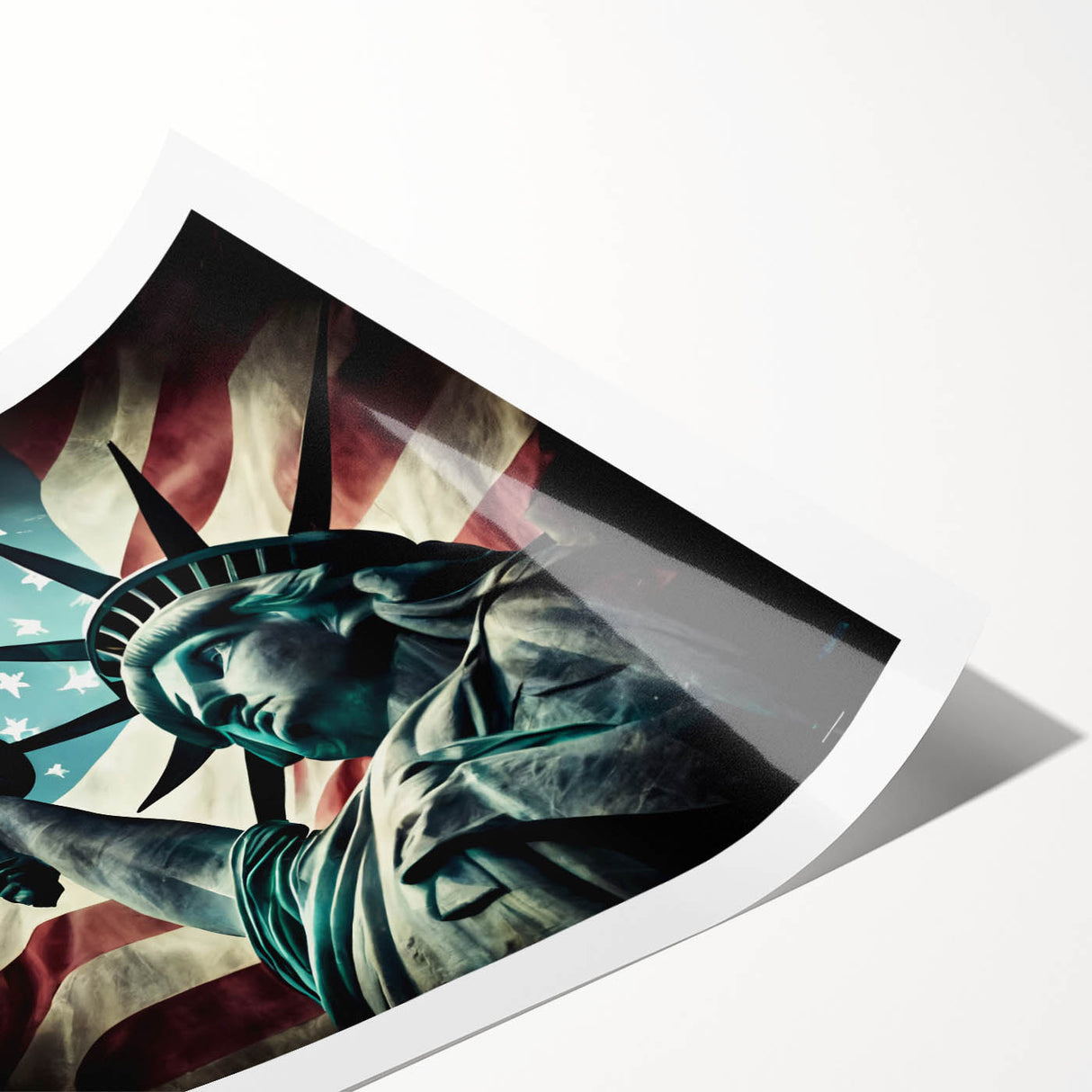 Extra large rolled print of New York City's Statue of Liberty with line art flowers in pastel shades.