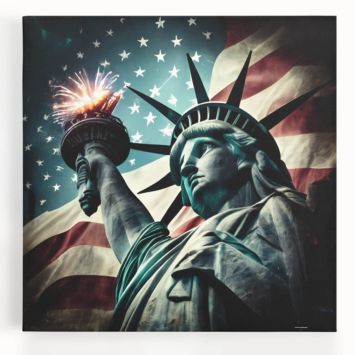Black and white stretched canvas of the Statue of Liberty, ideal for kitchen wall art.