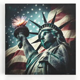 Black and white stretched canvas of the Statue of Liberty, ideal for kitchen wall art.