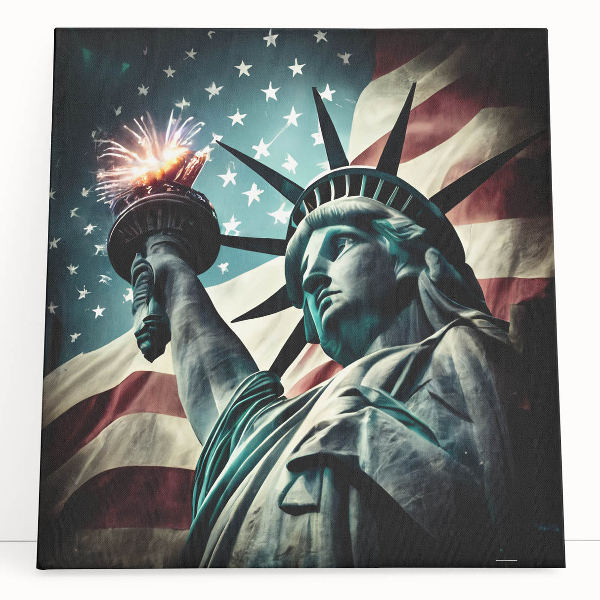 Black and white image of the Statue of Liberty on stretched canvas, suitable as kitchen wall art or bedroom decor.