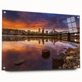 Acrylic print of a large abstract depiction of Portland, Oregon in muted earth tones.