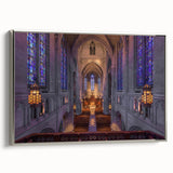 Framed canvas landscape art of Pittsburgh with colorful palette and black vintage poster style, ideal for office decor.