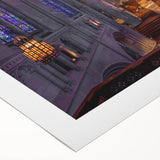 Art Deco poster of Pittsburgh skyline in muted gray and blue tones on rolled canvas, ideal for dining room wall art.