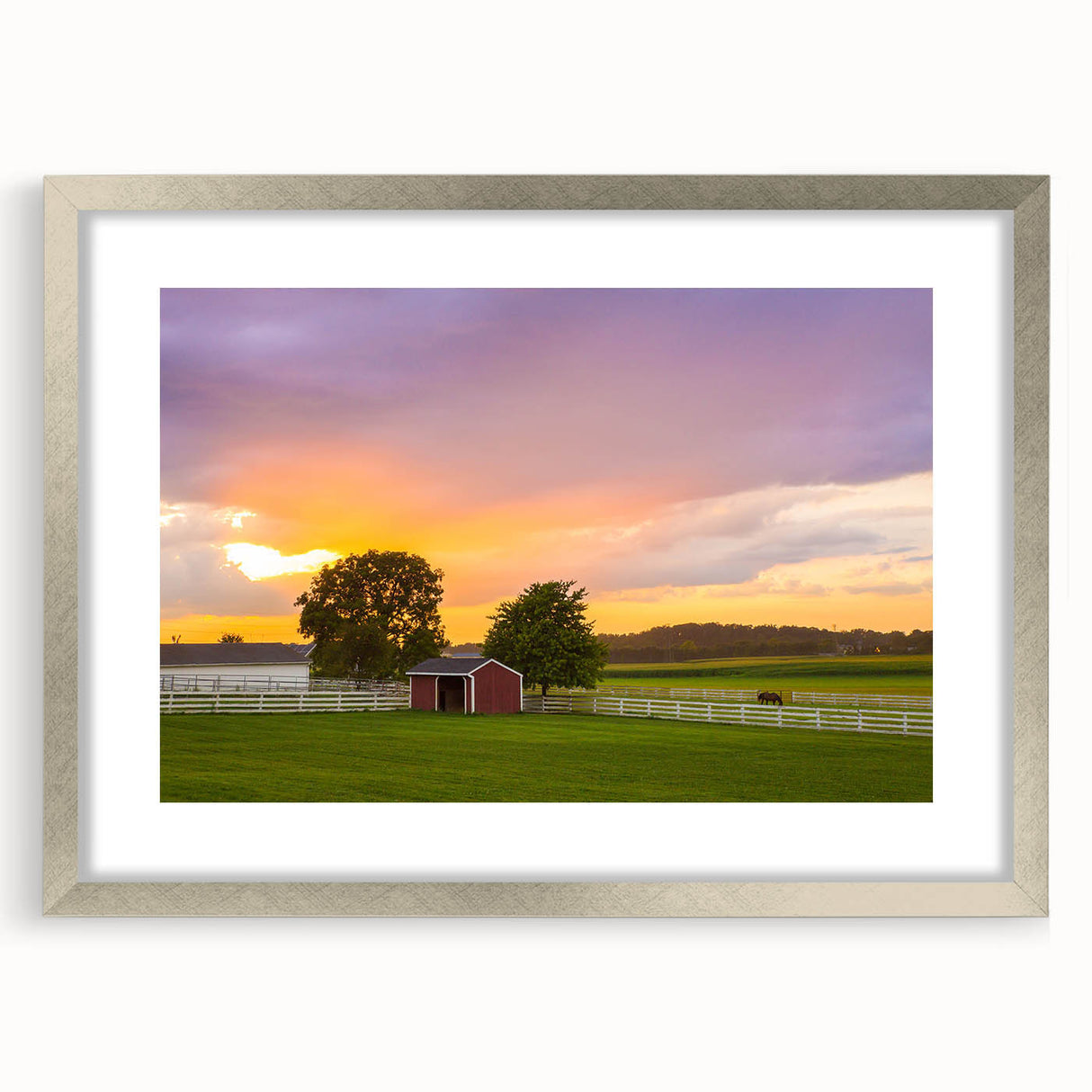 Textured abstract art print of Pennsylvania scenery in muted earth tones, framed in silver, suitable for bedroom decor.