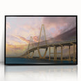 Large abstract wall art depicting Charleston, South Carolina, in muted green and blue tones on a framed acrylic panel.