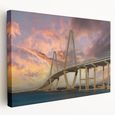 Large art print of Charleston, South Carolina scenery on stretched canvas, with soft pastel colors.