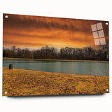 Acrylic print of a large abstract Memphis skyline in muted blue and gray tones, suitable for bedroom or dining room decor.