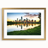 Extra large abstract art print of Dallas skyline in gold frame with textured details, ideal for living room decor.