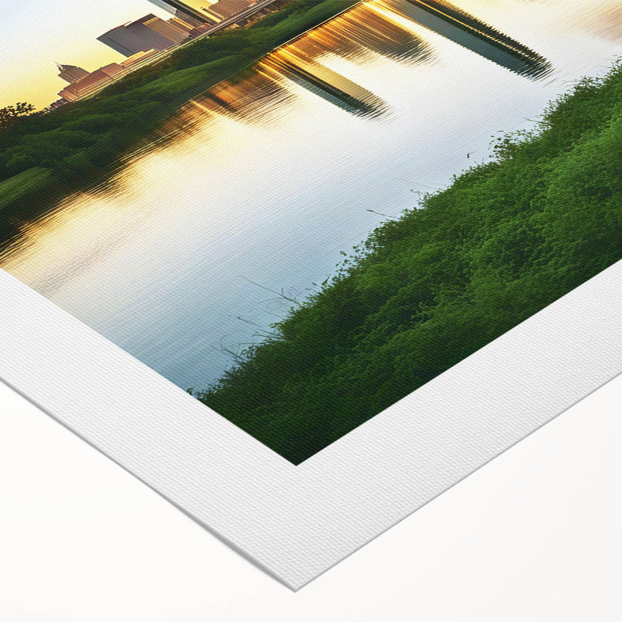 Art deco poster of Dallas skyline in muted metallic tones on rolled canvas, suitable for dining room decor.