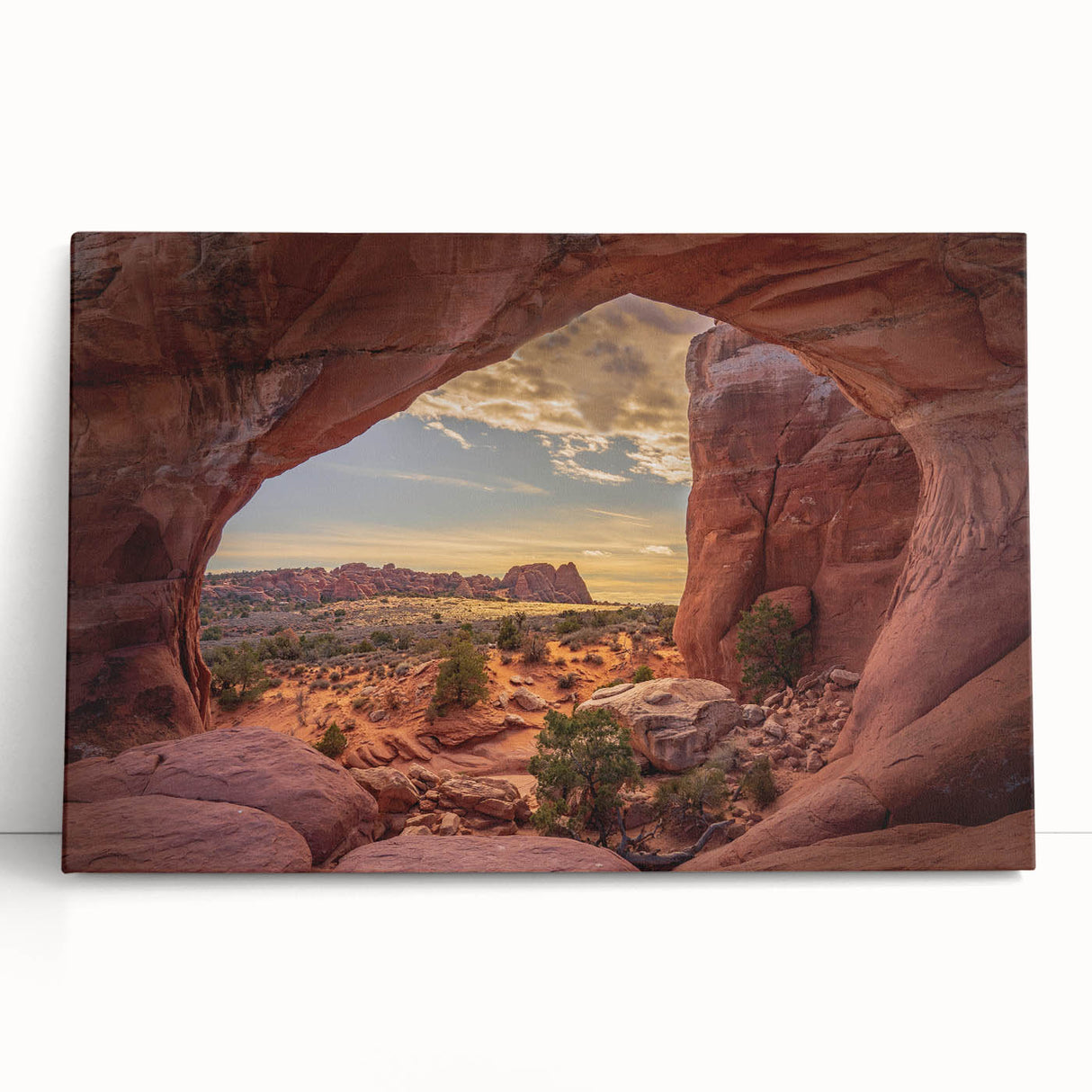 Black and white photograph of Arches National Park on stretched canvas, suitable for kitchen or bedroom wall art.