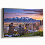 Framed canvas of Salt Lake City landscape in muted earth tones, ideal for adding a vintage touch to a study or office.