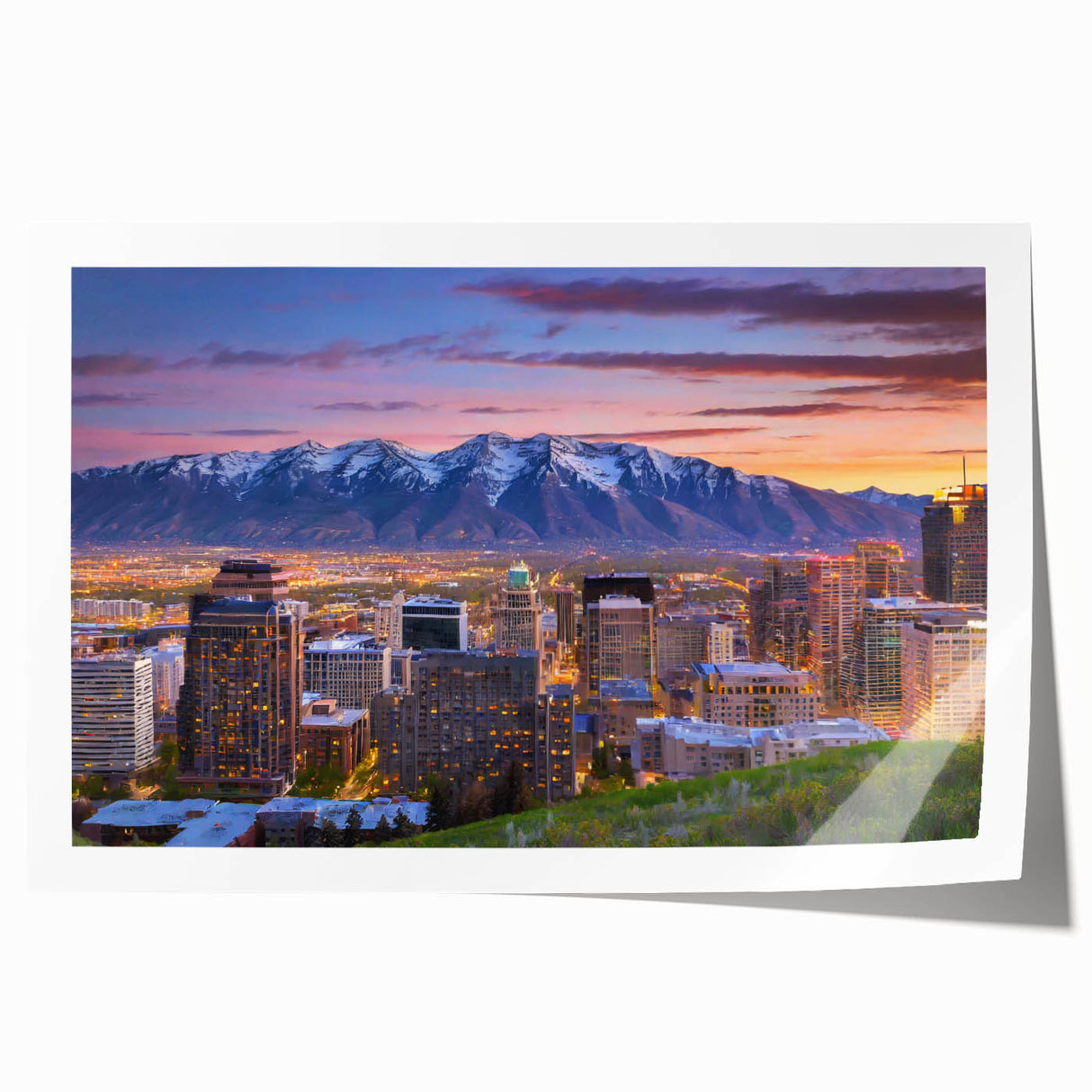 Salt Lake City scenery in muted earth tones on a large rolled canvas, ideal for art wall dining room.