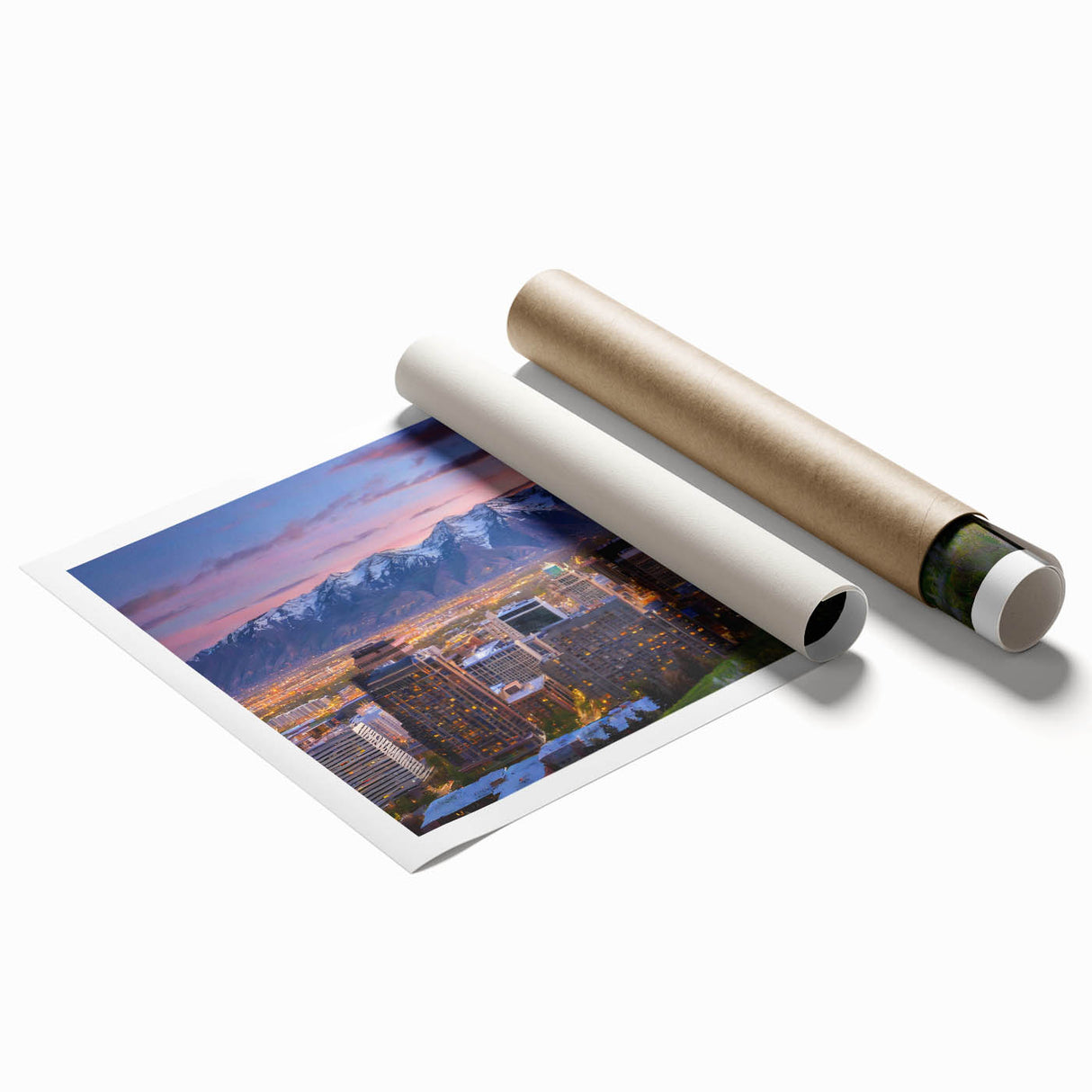 Extra large rolled print of Salt Lake City with muted earth tones, ideal for classy bathroom wall art.