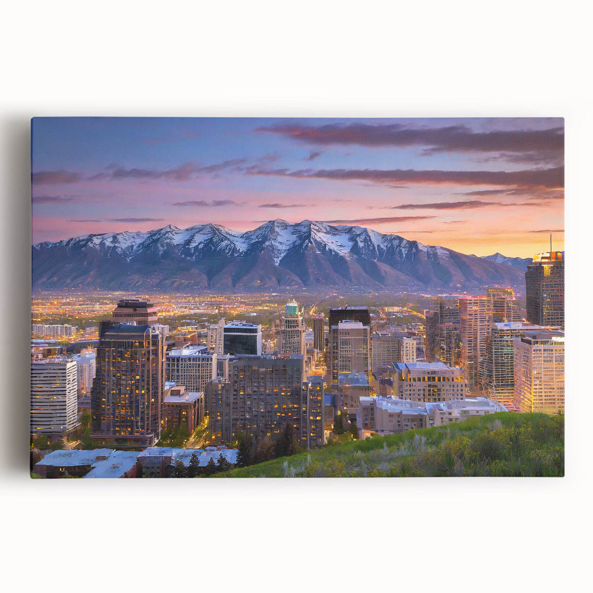 Black and white photograph of Salt Lake City on large stretched canvas, ideal for kitchen wall art.