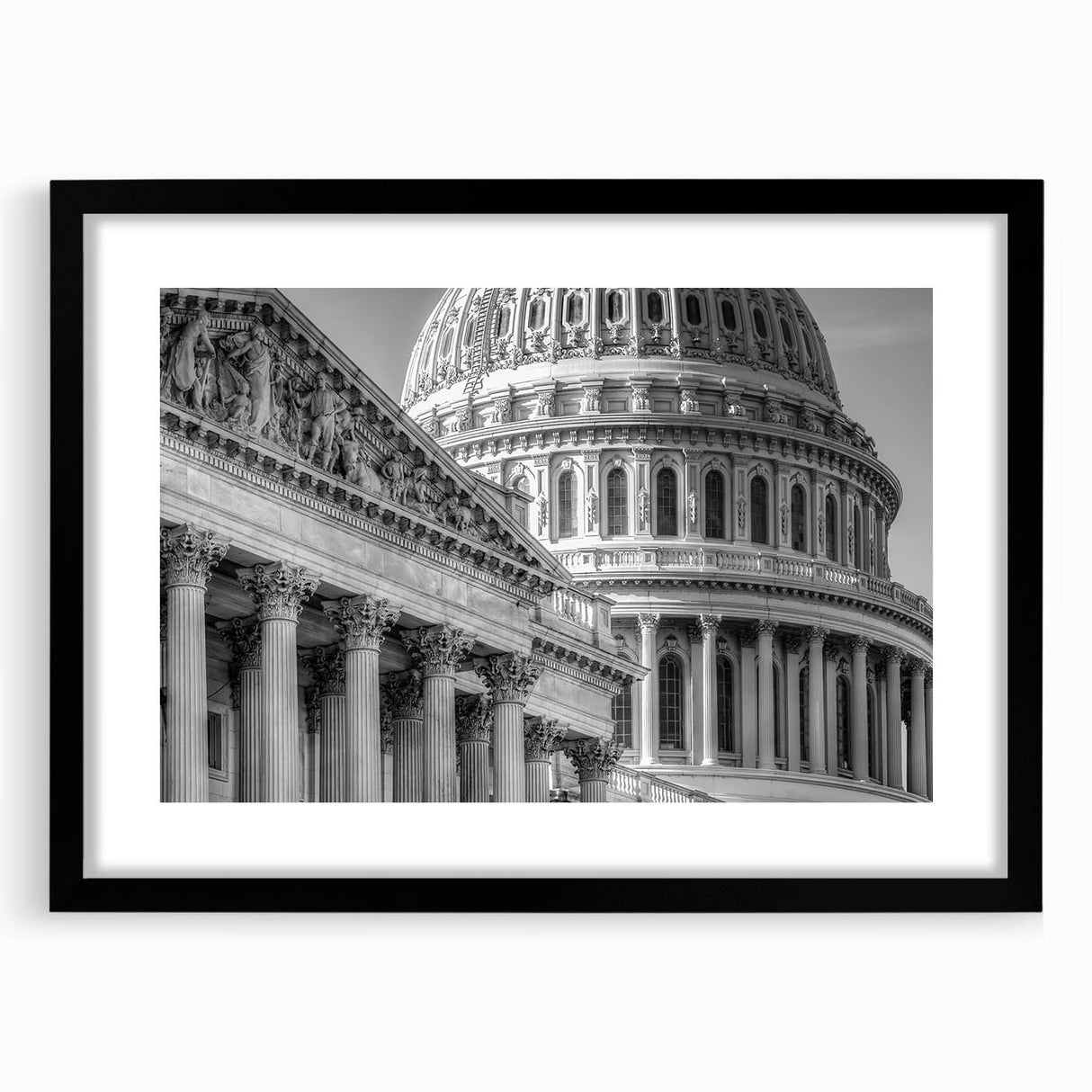 Abstract art print of Washington DC Capitol in vibrant colors on a textured, extra large canvas, ideal for living room decor.