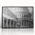 Large abstract wall art of Washington DC Capitol in black and white, framed acrylic, ideal for modern office decor.