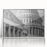 Acrylic print of Washington D.C. Capitol in art deco style with a white frame, suitable for modern art wall decor.
