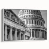 Vintage poster art of Washington DC Capitol in colorful tones on framed canvas, ideal for living room decor.