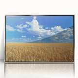 Mid-century modernist art of Palouse, Washington in acrylic print with silver frame, ideal for nursery wall art.