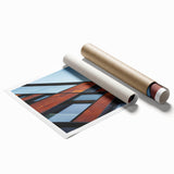 Extra large rolled print of Seattle skyline with muted blue and gray tones, suitable for classy bathroom wall art.
