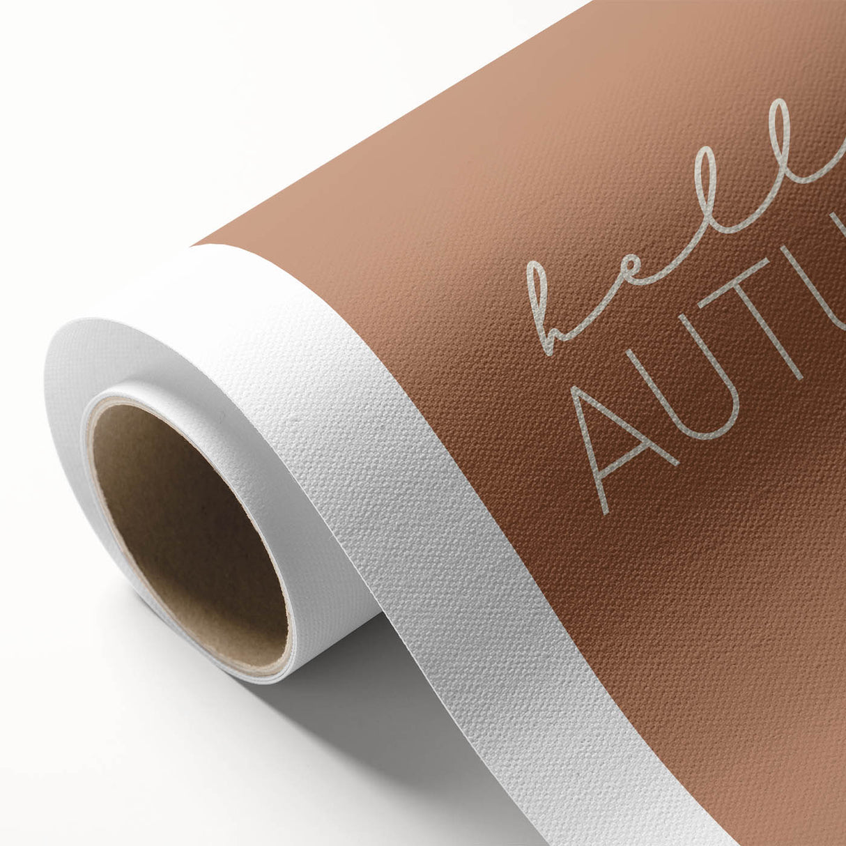 Art deco poster featuring a stylized fall scene in orange and brown tones, rolled canvas format.