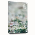 Large abstract wall art depicting spring themes in soft green and pink tones on acrylic glass.